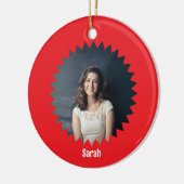 Aangepaste foto en tekst op maat keramisch ornament (Links)