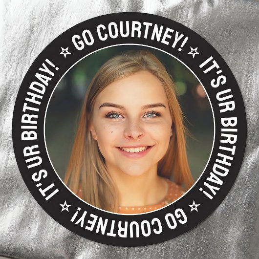 Aangepaste foto en tekst op maat van Birthday Part Ronde Sticker