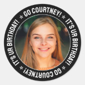 Aangepaste foto en tekst op maat van Birthday Part Ronde Sticker (Voorkant)