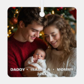 Aangepaste foto en tekst paar met nieuwe baby metalen ornament (Achterkant)