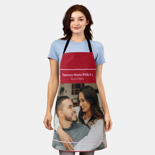 Aangepaste foto- en tekst romantisch cadeau - Gepe Schort (Gedragen)