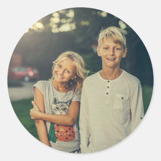Aangepaste foto en tekst ronde sticker (Voorkant)