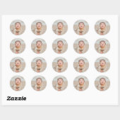 Aangepaste foto en tekst ronde sticker (Vel)