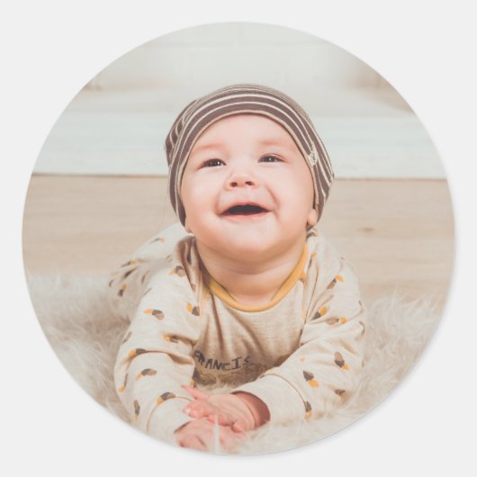 Aangepaste foto en tekst ronde sticker (Voorkant)