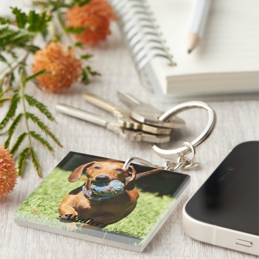 Aangepaste foto en tekst sleutelhanger (Voorkant Rechts)