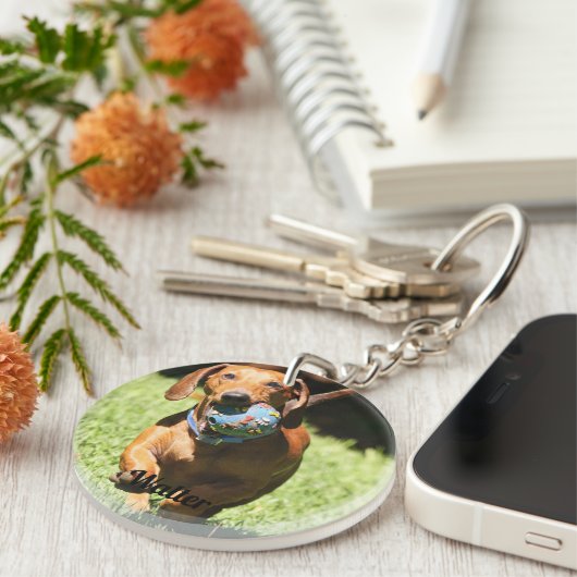 Aangepaste foto en tekst sleutelhanger (Voorkant Rechts)