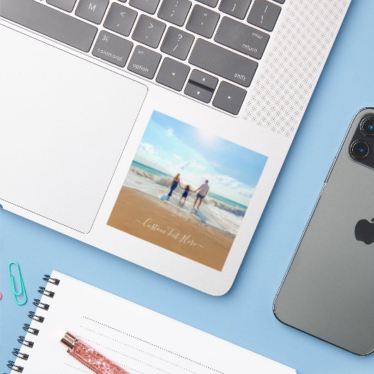 Aangepaste foto en tekst Sticker Uw eigen ontwerp (Laptop met iPhone)