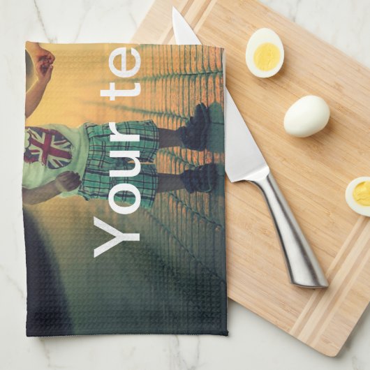 Aangepaste foto en tekst theedoek (Quarter Fold)