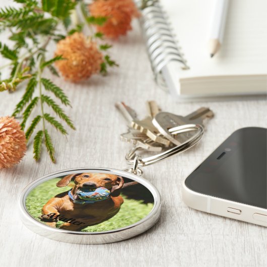 Aangepaste foto en tekst voor huisdieren gepersona sleutelhanger (Zijkant)