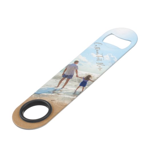 Aangepaste foto- en tekstbalkcode Uw eigen ontwerp Speed Flessenopener (Achterkant Gekanteld)