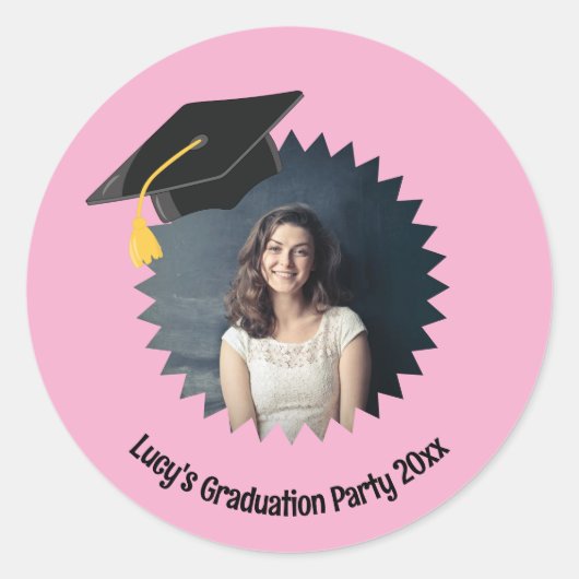 Aangepaste foto- en tekstgraduatiecap ronde sticker (Voorkant)