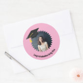 Aangepaste foto- en tekstgraduatiecap ronde sticker (Envelop)