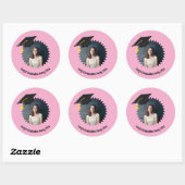 Aangepaste foto- en tekstgraduatiecap ronde sticker (Vel)
