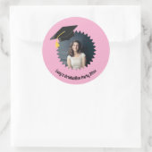 Aangepaste foto- en tekstgraduatiecap ronde sticker (Tas)
