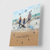 Aangepaste foto- en tekstklok - Uw fotoontwerp  Vierkante Klok (Hoek)