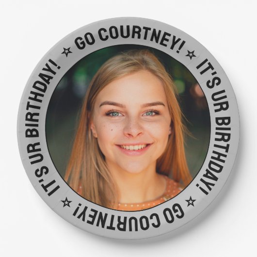 Aangepaste foto- en tekstveer voor thuisdag papieren bordje (Voorkant)