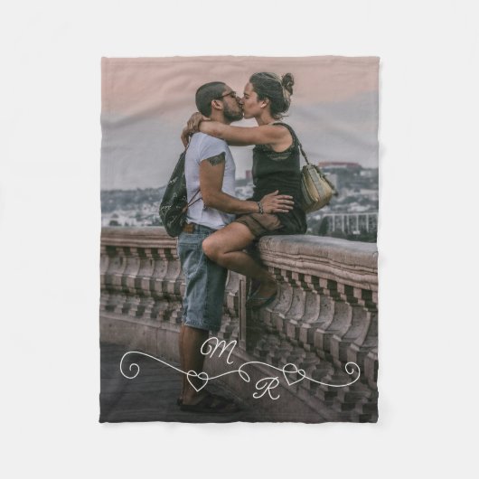 Aangepaste foto en verweven liefdesharten fleece deken (Voorkant)