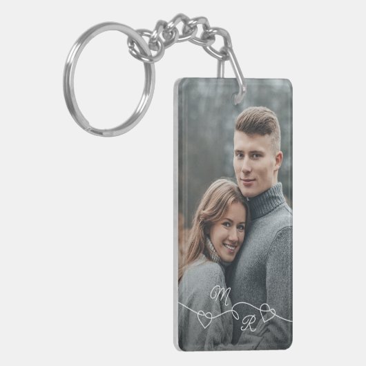 Aangepaste foto en verweven liefdesharten sleutelhanger (Voorkant Links)