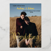 Aangepaste foto- en waterverf-regenboogbruiloft folie uitnodiging (Voorkant)