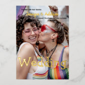 Aangepaste foto- en waterverf-regenboogbruiloft vo folie uitnodiging (Voorkant)