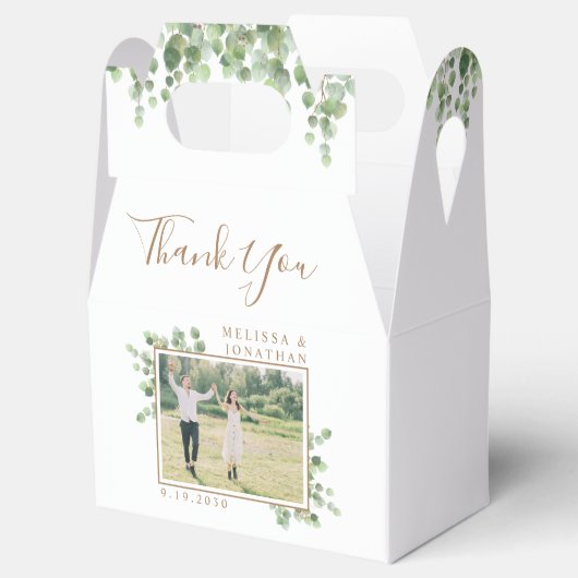 Aangepaste foto Eucalyptus Botanical Foliage Wedde Bedankdoosjes (Geopend)