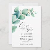Aangepaste foto Eucalyptus bruiloft Save The Date (Voorkant)