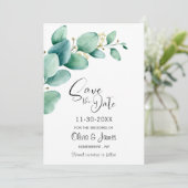 Aangepaste foto Eucalyptus bruiloft Save The Date (Staand voorkant)
