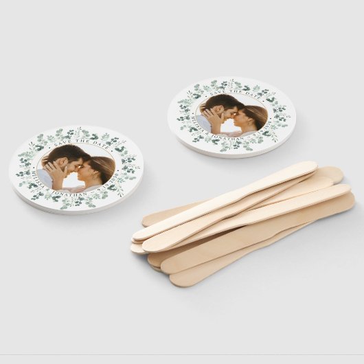 Aangepaste foto Eucalyptus bruiloft Sla de datum o Handwaaier (Niet-gemonteerd)