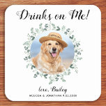 Aangepaste foto Eucalyptus Dog Weddenschap Open Ba Kartonnen Onderzetters<br><div class="desc">Drink op mij! Voeg de afsluitende aanraking toe aan je bruiloft met deze schattige onderzetters voor de bruiloft van de douane. Ideaal voor je bruiloft na het feest en de receptie, en als trouwfeest voor je gasten. Pas deze onderzetters van de fotohondenbruiloft aan met uw favoriete trouwfoto, een hond van...</div>