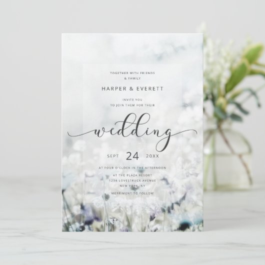 Aangepaste foto Fading Wildflower Meadow Bruiloft Kaart (Staand voorkant)