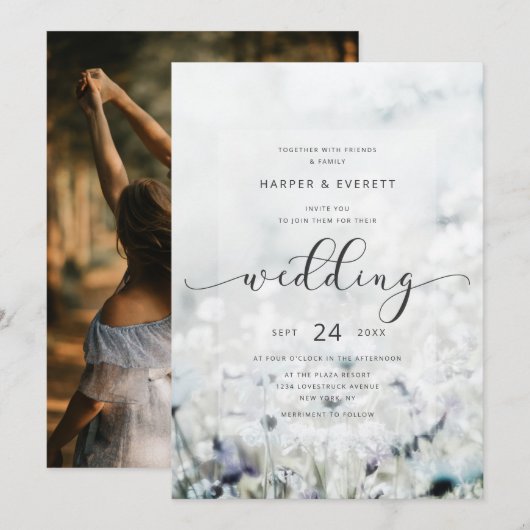 Aangepaste foto Fading Wildflower Meadow Bruiloft Kaart (Voorkant / Achterkant)