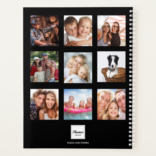 Aangepaste foto familie collage monogram zwart 202 planner (Achterkant)