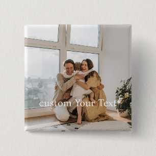 Aangepaste foto familie en tekst Persoonlijk Vierkante Button 5,1 Cm