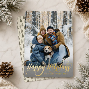 Aangepaste foto familie Prettig kerstfeest gouden Folie Feestdagenkaart