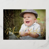 Aangepaste foto familie Prettig Kerstmis Schrift G Folie Feestdagenkaart (Voorkant)