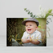 Aangepaste foto familie Prettig Kerstmis Schrift G Folie Feestdagenkaart (Staand Voorkant)