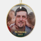 Aangepaste foto Familienaam Goud Lijst Elegant Scr Keramisch Ornament (Links)