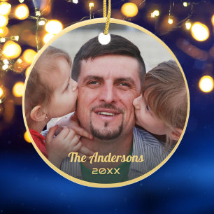 Aangepaste foto Familienaam Goud Lijst Elegant Scr Keramisch Ornament