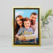 Aangepaste foto Familienaam Merry Kerstscript Folie Feestdagenkaart (Staand Voorkant)