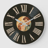 Aangepaste Foto Faux Classic Retro Vinyl Record Grote Klok (Voorkant)