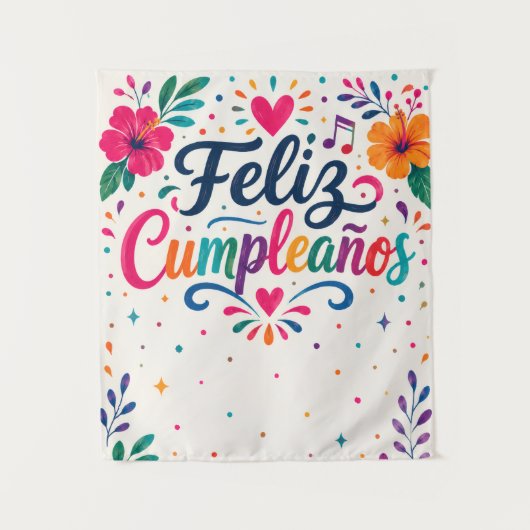 Aangepaste foto Feliz Cumpleaños Spaanse bloemen Wandkleed (Voorkant)