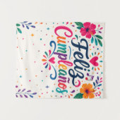 Aangepaste foto Feliz Cumpleaños Spaanse bloemen Wandkleed (Voorkant (horizontaal))