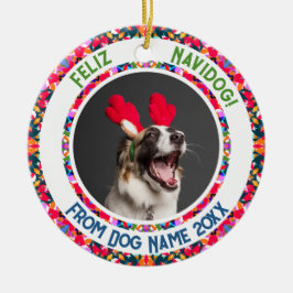 Aangepaste foto Feliz Navidog eerste kerst hond wo Keramisch Ornament
