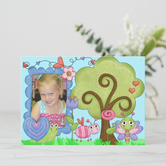 Aangepaste foto Filitaire Bug Birthday Uitnodiging (Staand voorkant)