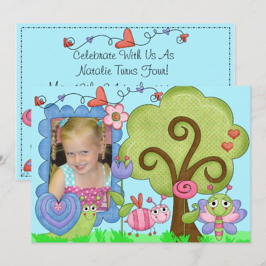 Aangepaste foto Filitaire Bug Birthday Uitnodiging (Voorkant / Achterkant)