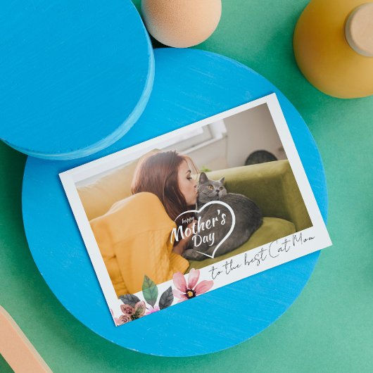 Aangepaste foto Floral Happy Mothers Dag beste kat Feestdagen Kaart