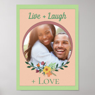 Aangepaste foto Floral Mint Green en Roze Poster