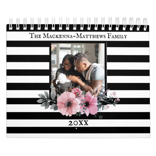 Aangepaste foto Floral Stripes Creëer Your Own 202 Kalender (Hoes)