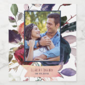 Aangepaste foto Floral Wedding door Bourgogne Navy Wijn Etiket (Enkel label)