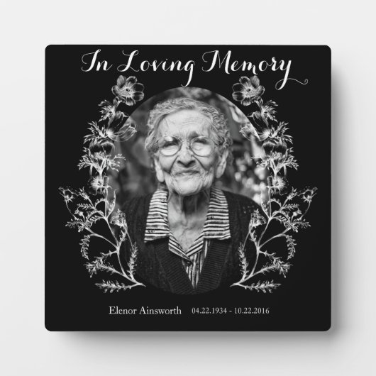 Aangepaste foto Flower Black White Memorial Fotoplaat (Voorkant)